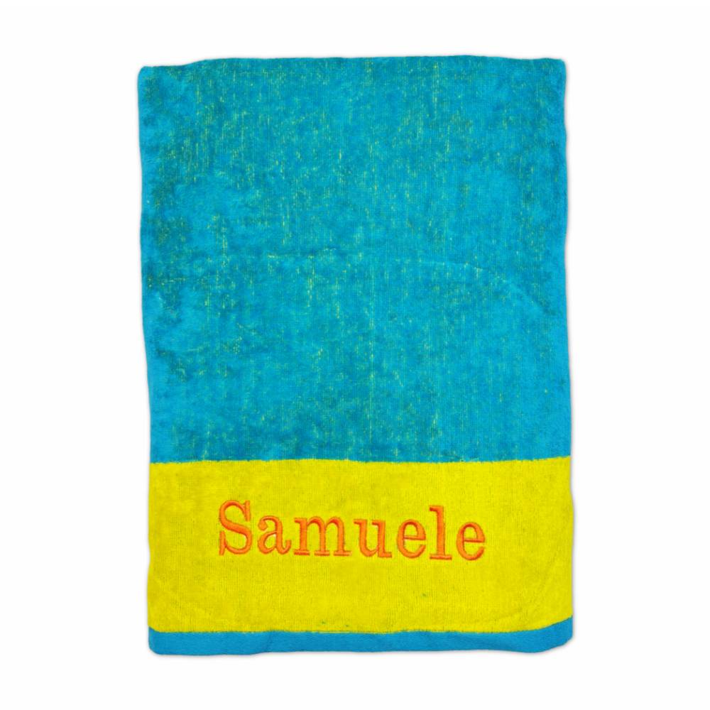 Telo Mare Spugna Velour Versilia Blu/Giallo 90 x 170 Personalizzato