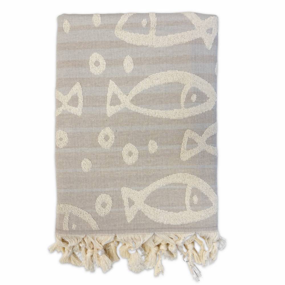 Fouta telo mare doppiato jacquard Sed pesciolini tortora 90 x 170 Personalizzato