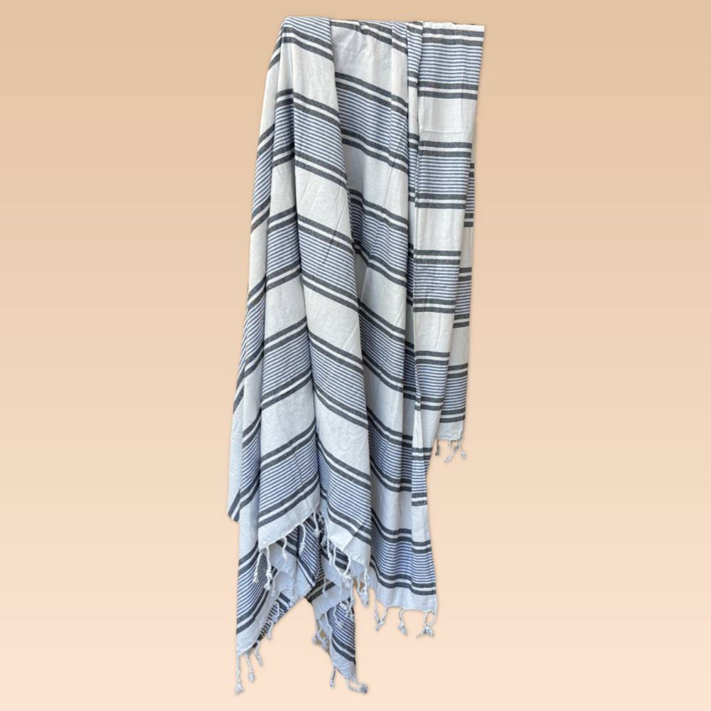 Fouta telo mare Maxi Porto Cervo riga Blu/Grigio 210 x 240 Personalizzato