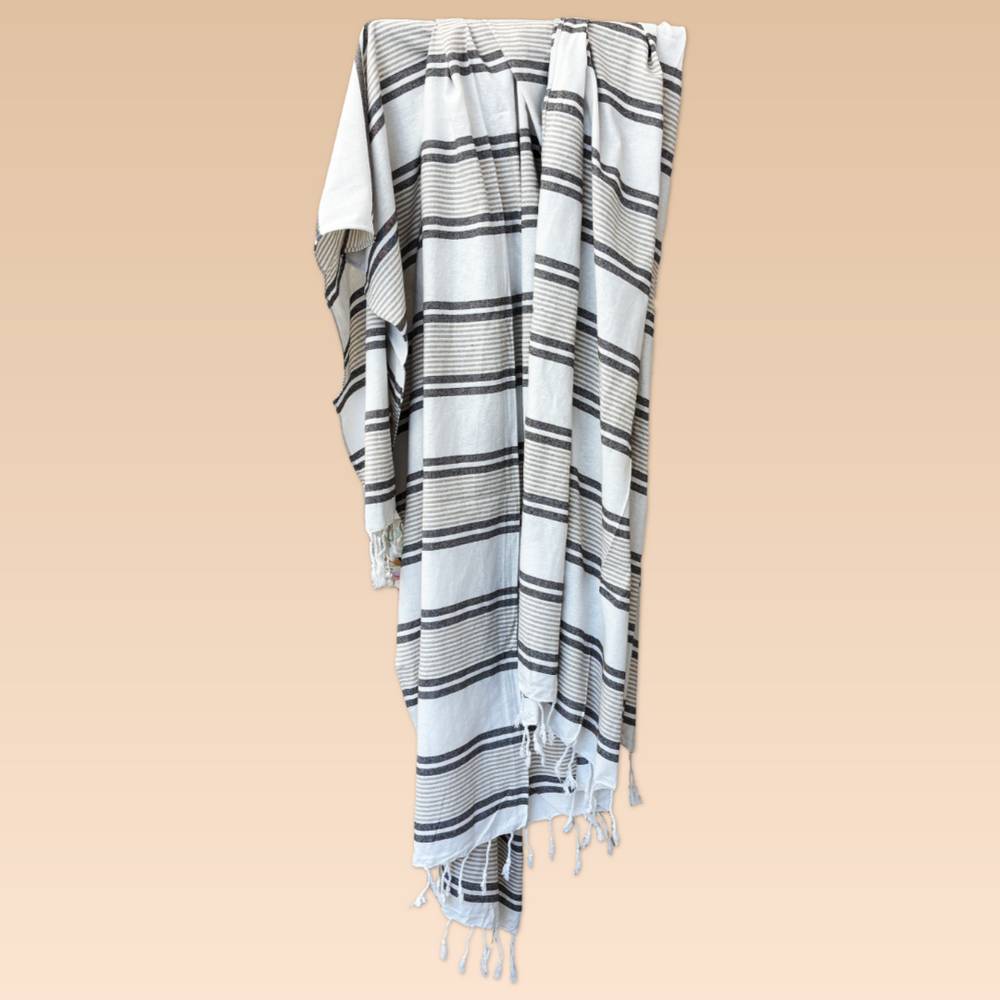 Fouta telo mare Maxi Porto Cervo riga Grigio/Beige 210 x 240 Personalizzato