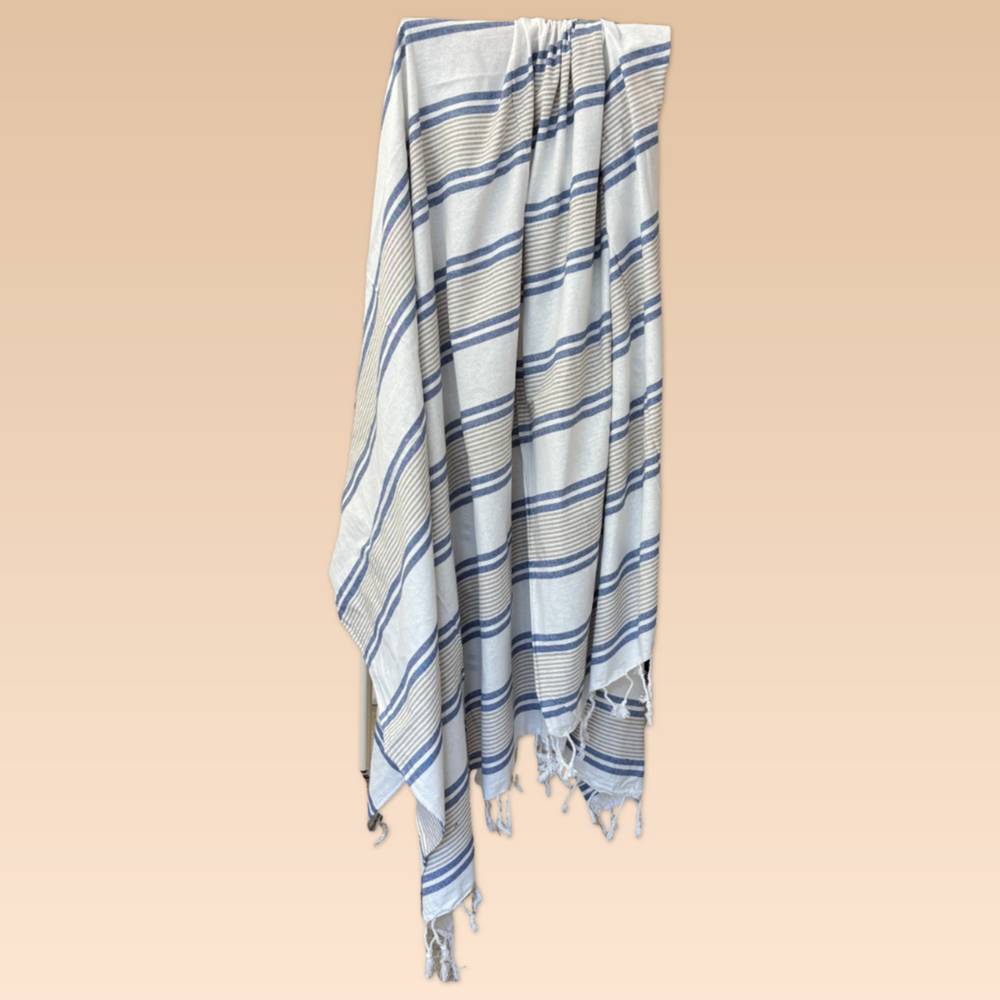 Fouta telo mare Maxi Porto Cervo riga Blu/Beige 210 x 240 Personalizzato