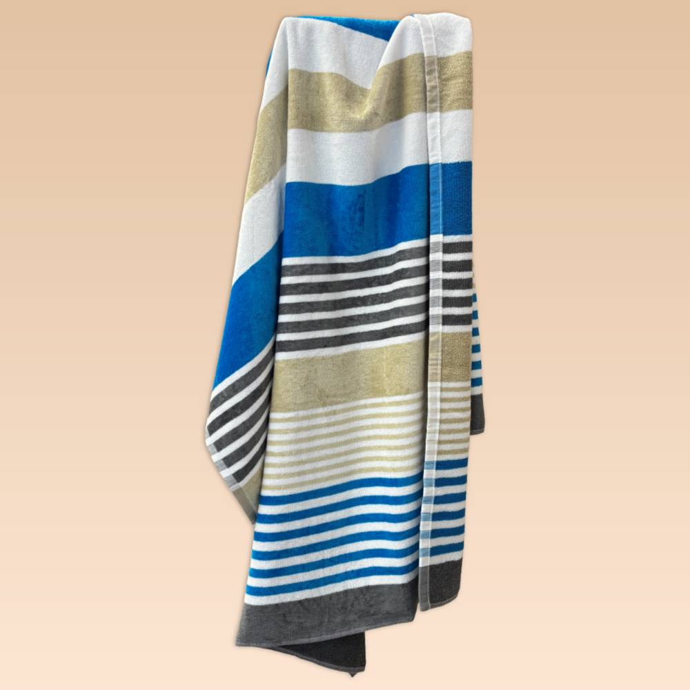 Telo Mare Spugna Multistripe Caorle Azzurro 90 x 165 Personalizzato