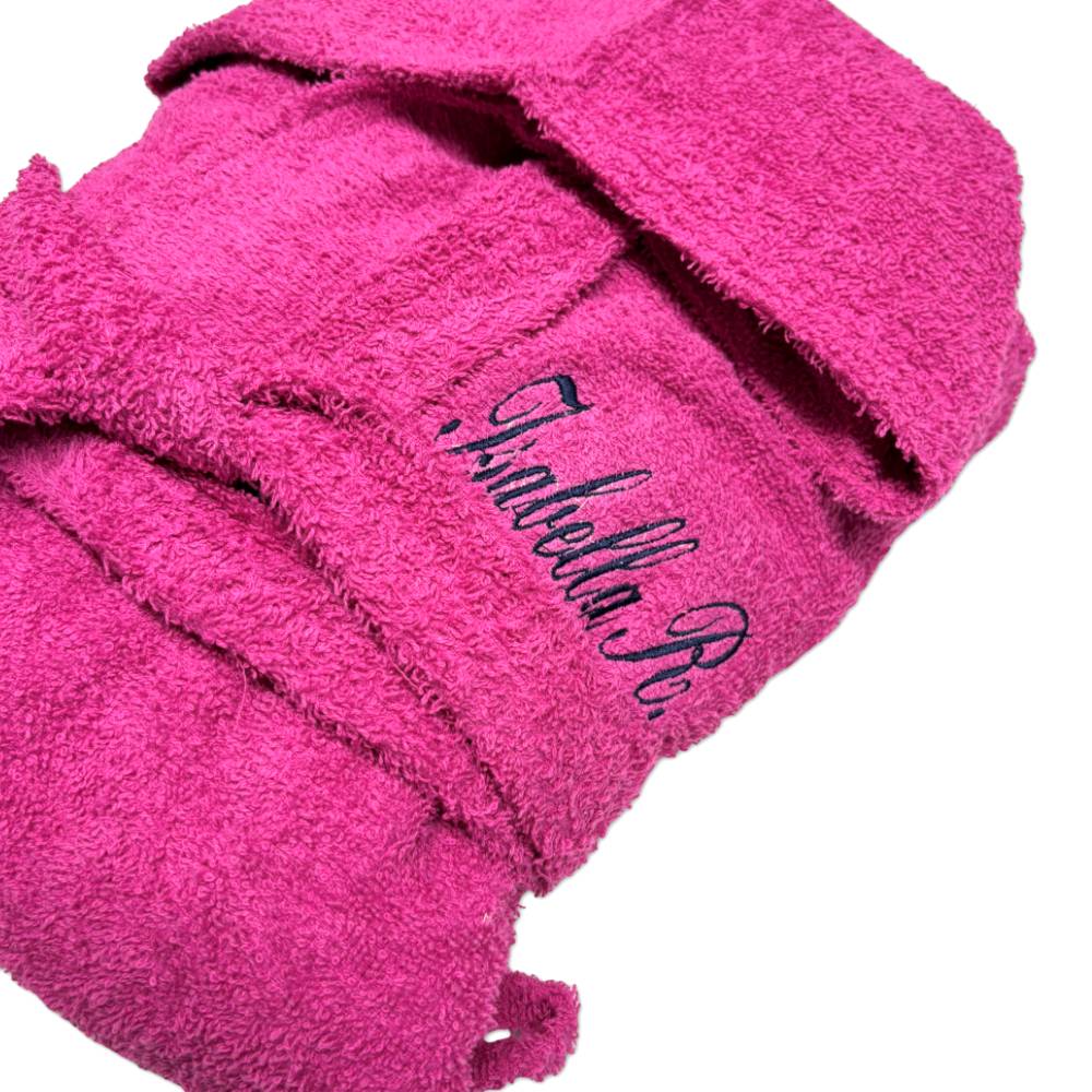 Accappatoio bambino in spugna con cappuccio fuxia Personalizzato