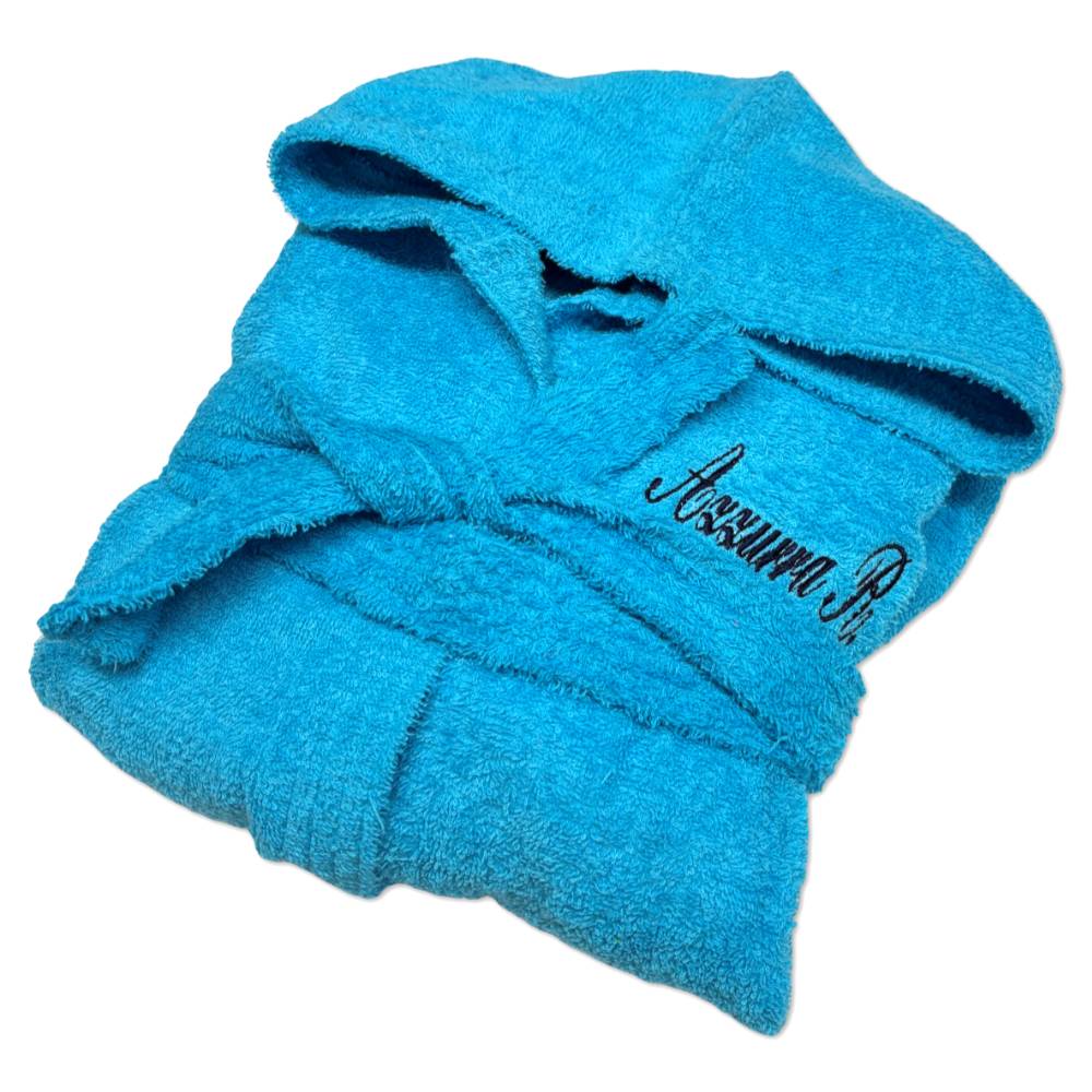 Accappatoio bambino in spugna con cappuccio turchese Personalizzato