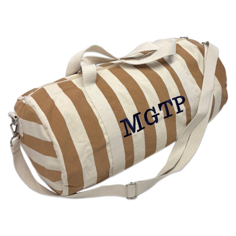 Borsone in Tessuto a Righe beige con Manici e Tracolla personalizzato