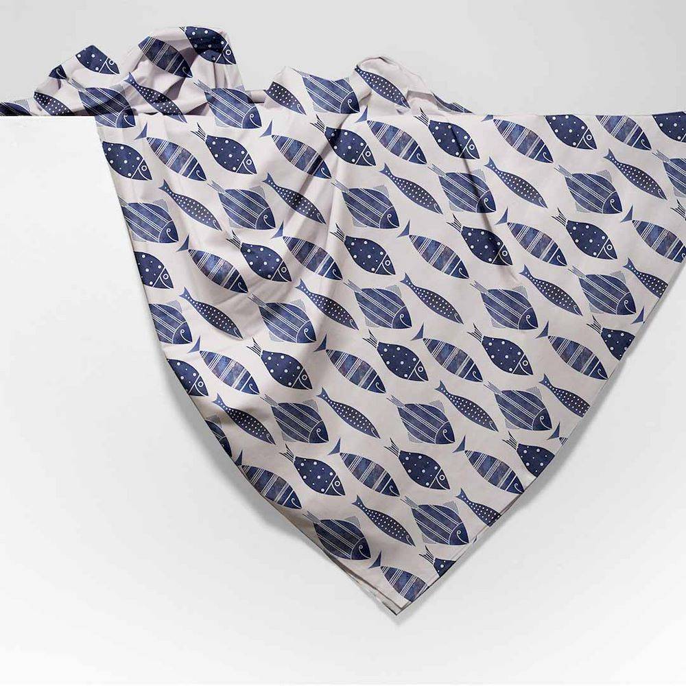 Copritutto Foulard cotone leggero Merida pesci blu 260 x 295