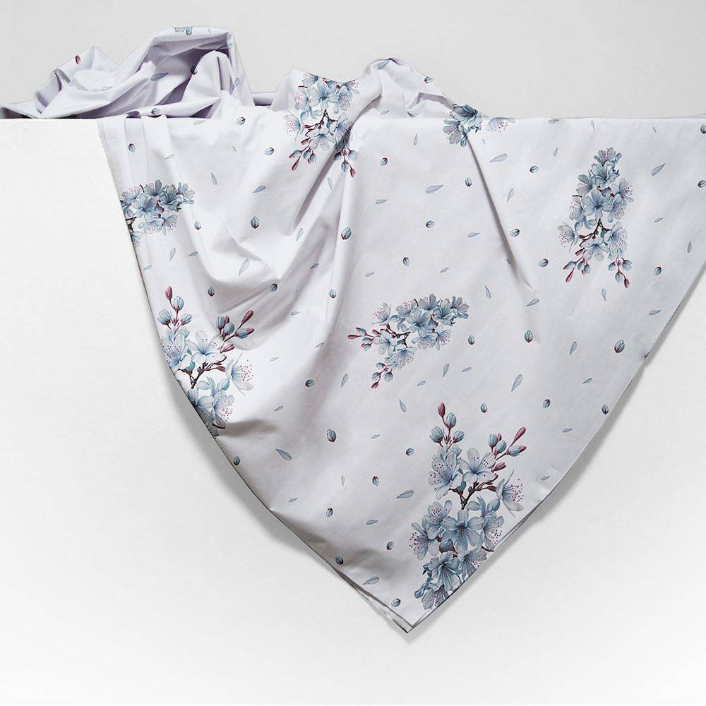 Copritutto Foulard cotone leggero Silene fiori azzurri 260 x 295