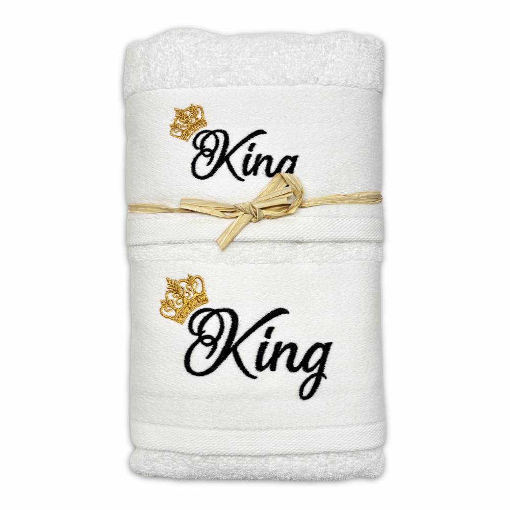 Coppia asciugamani ricamati King fondo Bianco 