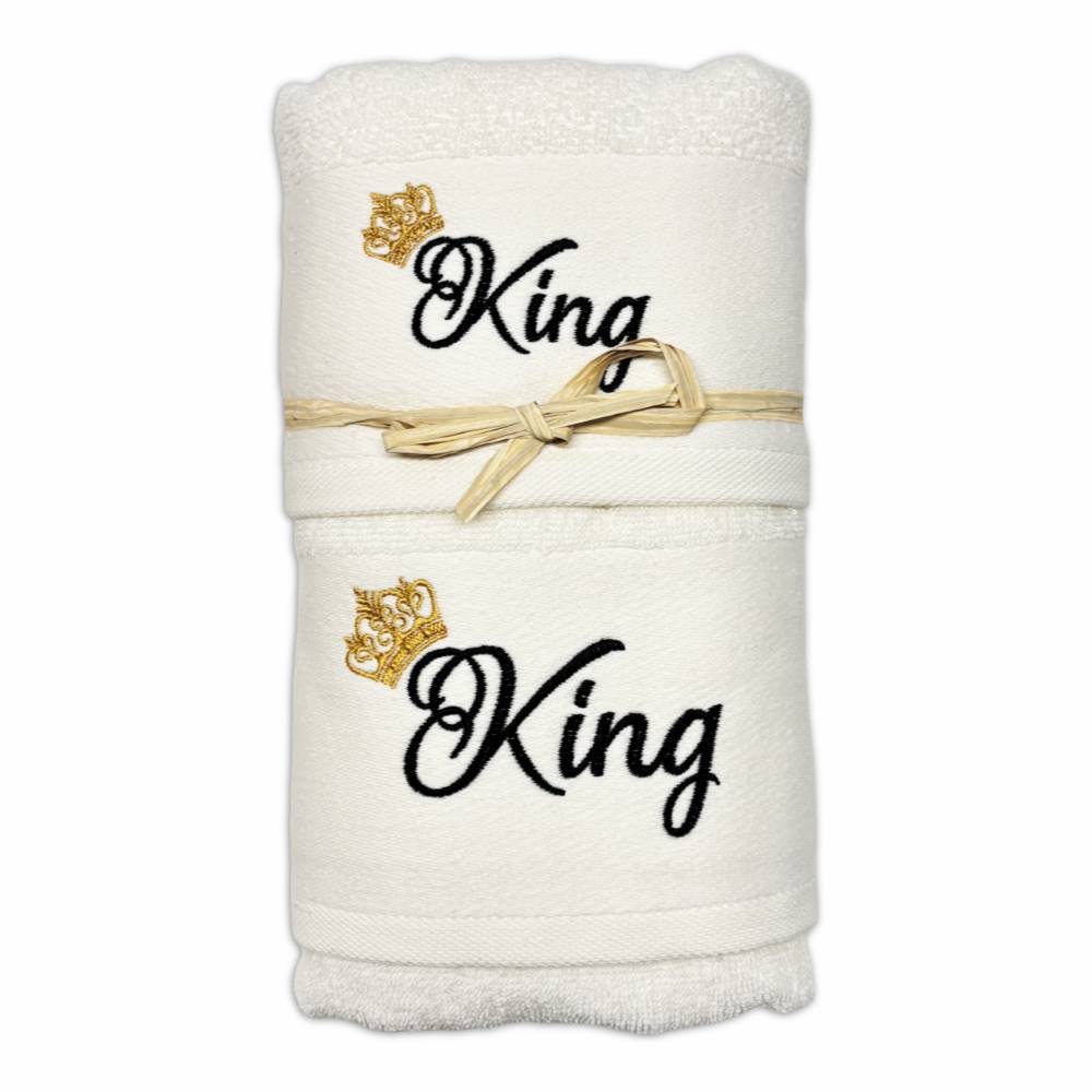 Coppia asciugamani ricamati King fondo Panna