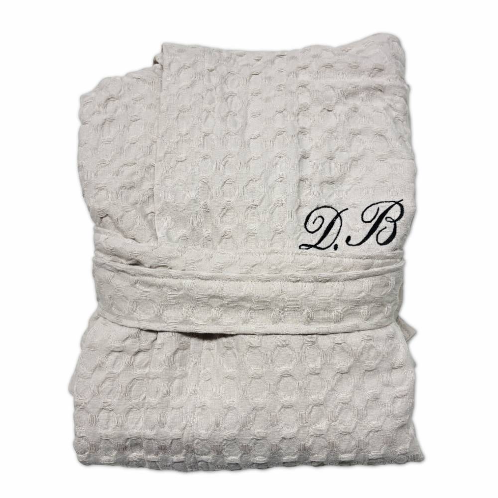 Accappatoio nido d' ape relax con cappuccio tortora Personalizzato