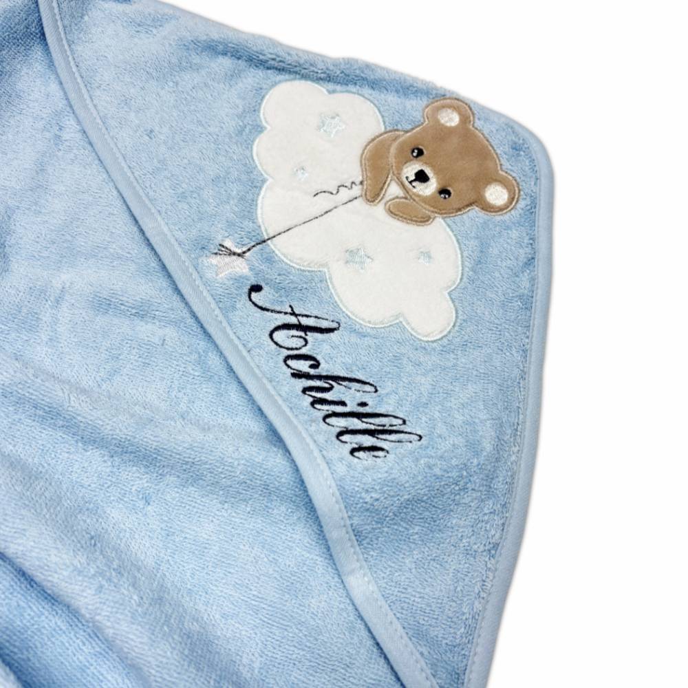 Poncho per bambino in spugna di cotone Azzurro Personalizzato
