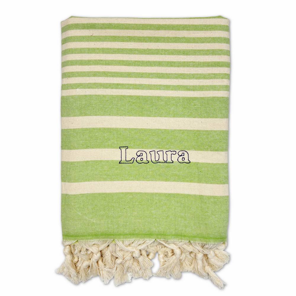 Fouta telo mare doppiato jacquard Lain righe verdi 90 x 170 Personalizzato