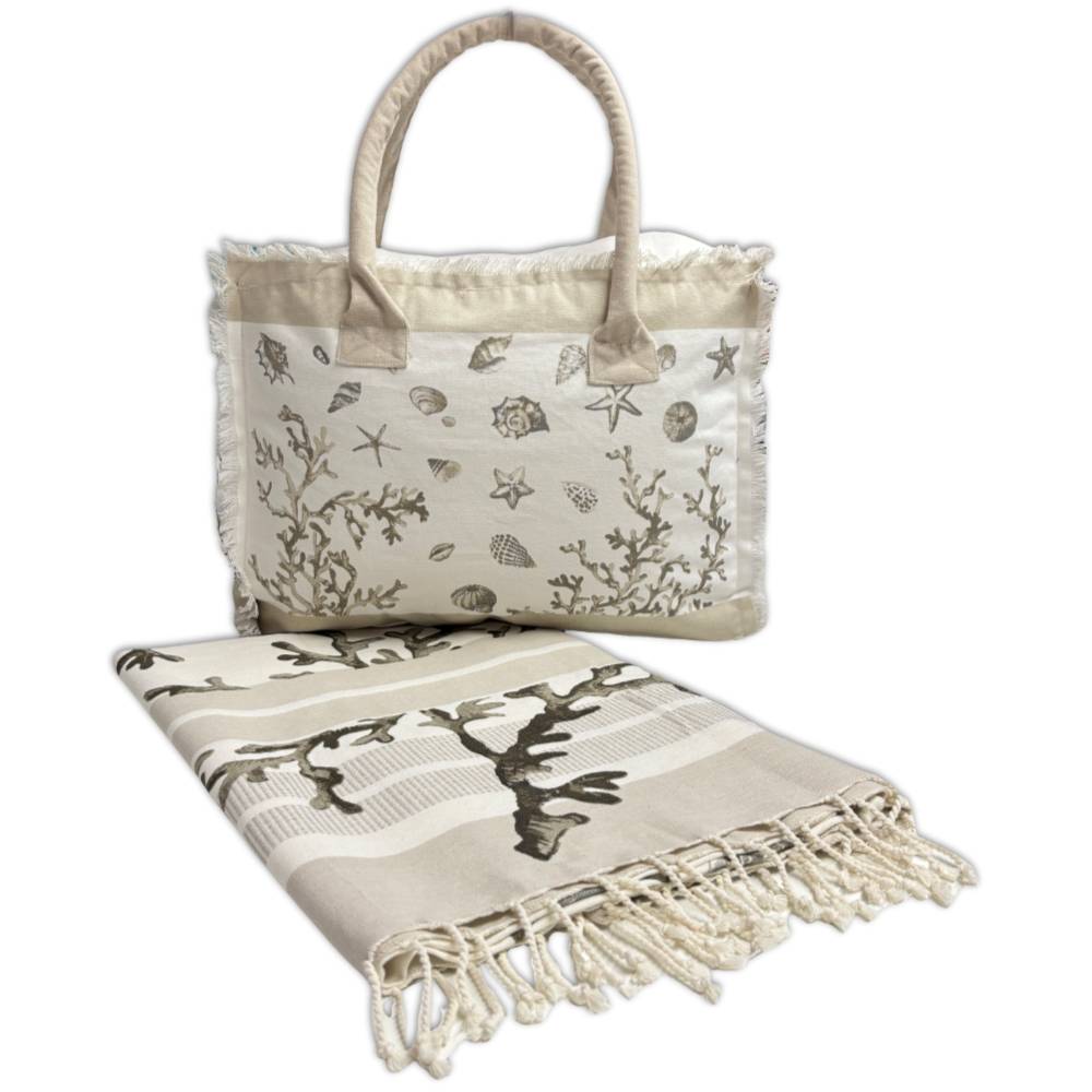 Borsa Mare + Fouta Corallo Tortora Personalizzati