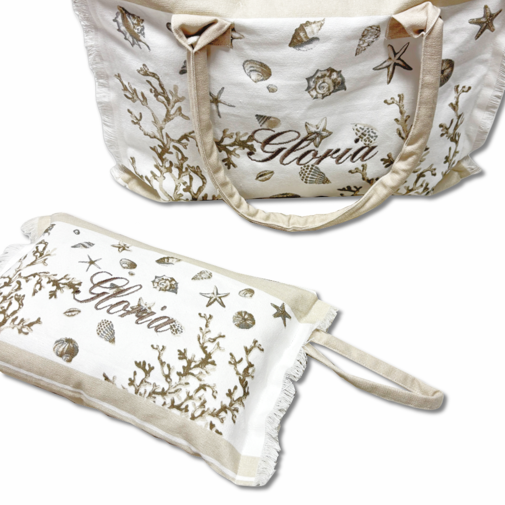 Borsa Mare + Pochette Corallo Tortora Personalizzati