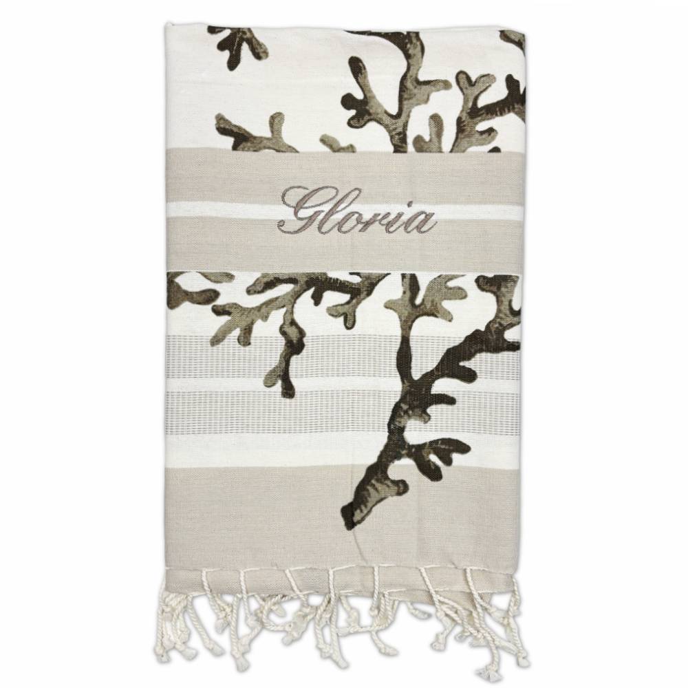 Set Telo mare + Borsa e Pochette Corallo Tortora Personalizzati