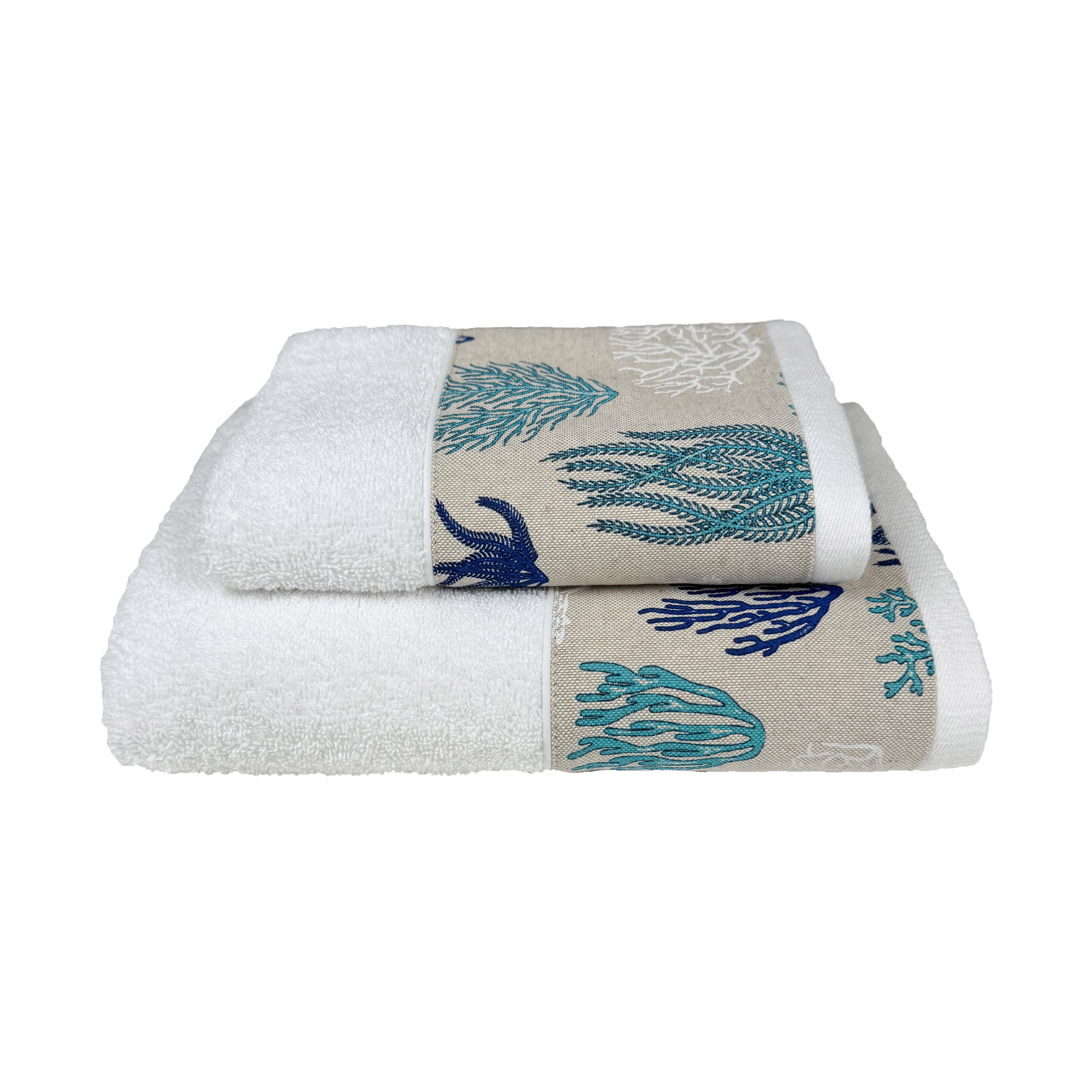 Coppia asciugamani CREOLE Balza Corallo Bianco/Azzurro
