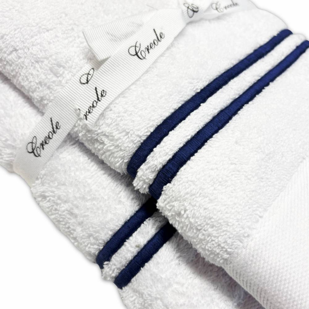 Coppia asciugamani CREOLE City Bianco/Blu Navy