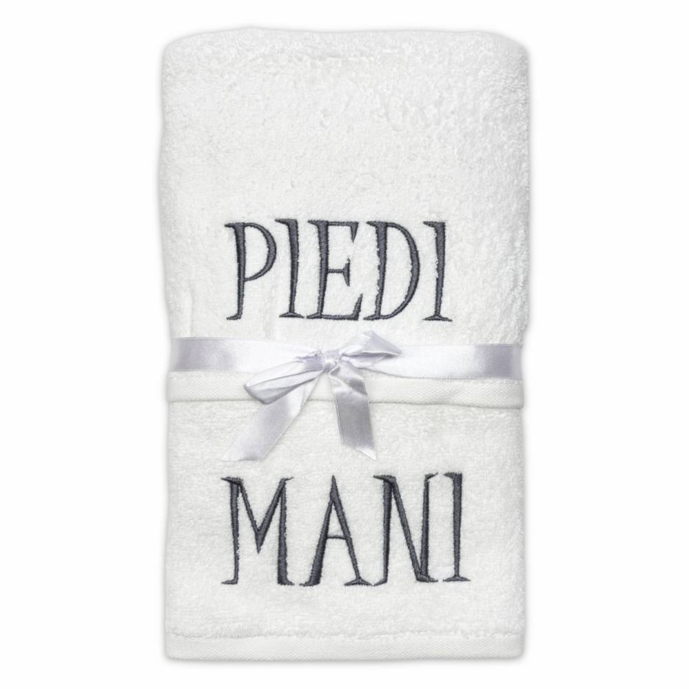 Coppia asciugamani Mani & Piedi ricamati Bianchi
