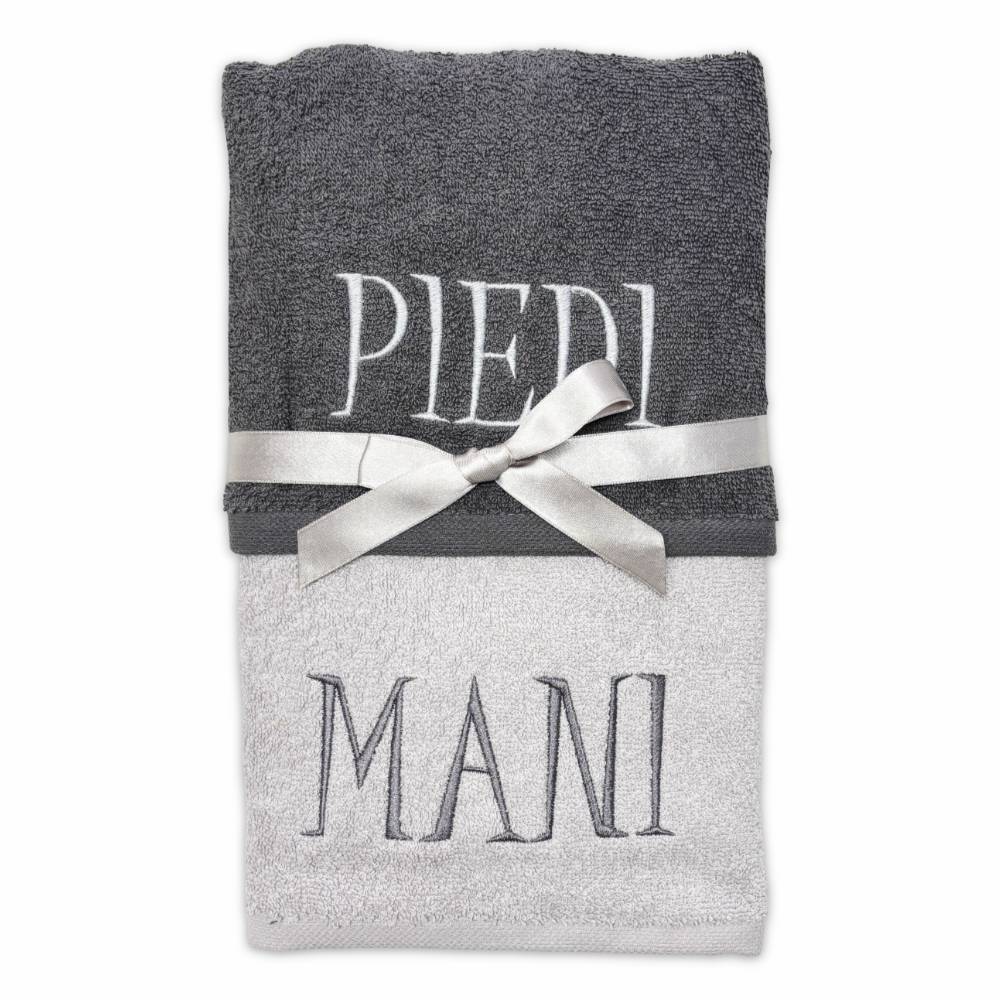 Coppia asciugamani Mani & Piedi ricamati Grigio
