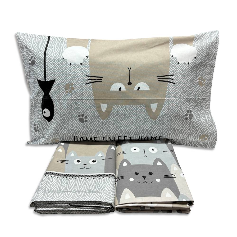 Parure copripiumino Gatti felici tortora singolo