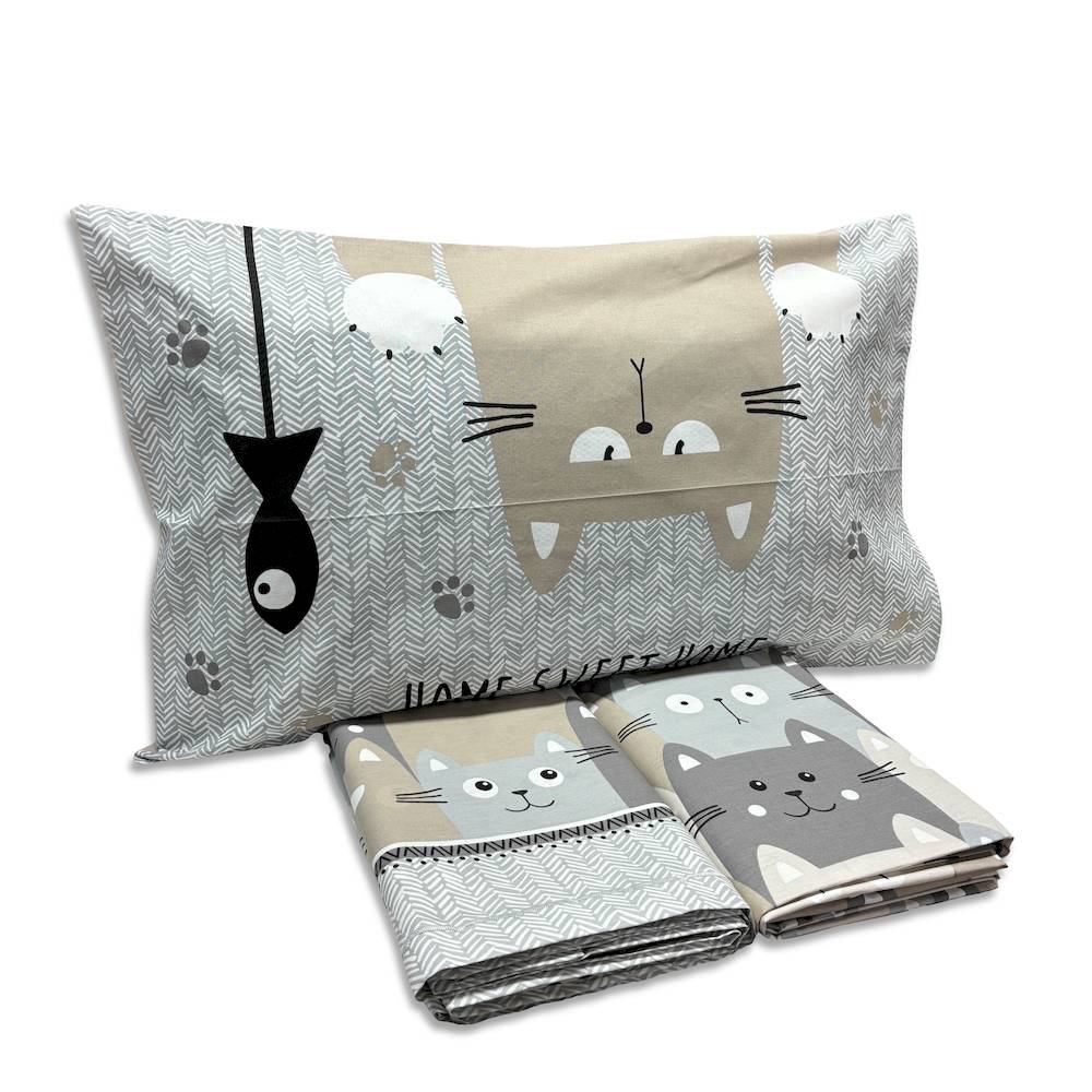 Parure copripiumino Gatti felici tortora singolo