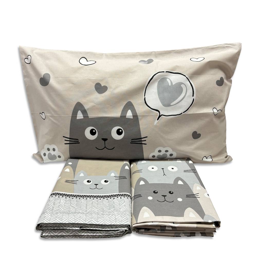 Parure copripiumino Gatti felici tortora singolo