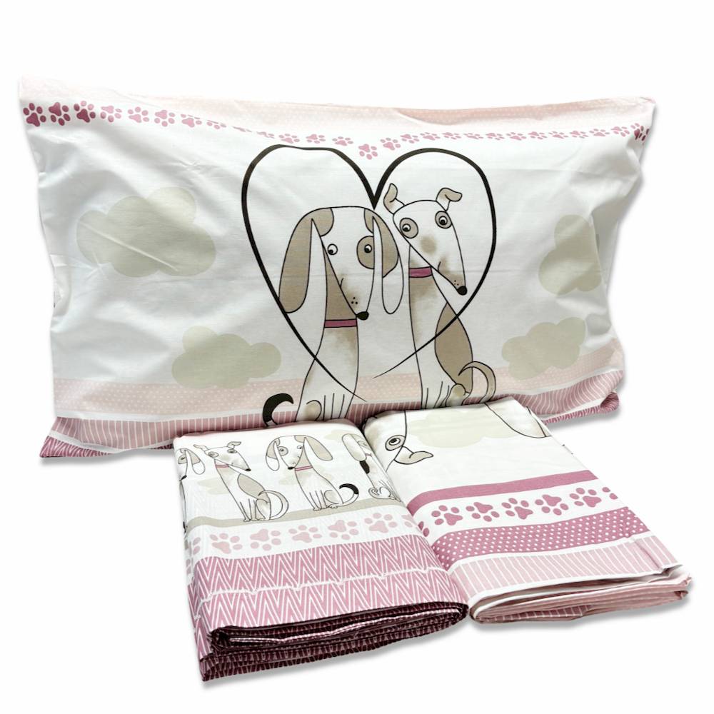 Parure copripiumino Cagnolini rosa piazza e mezzo