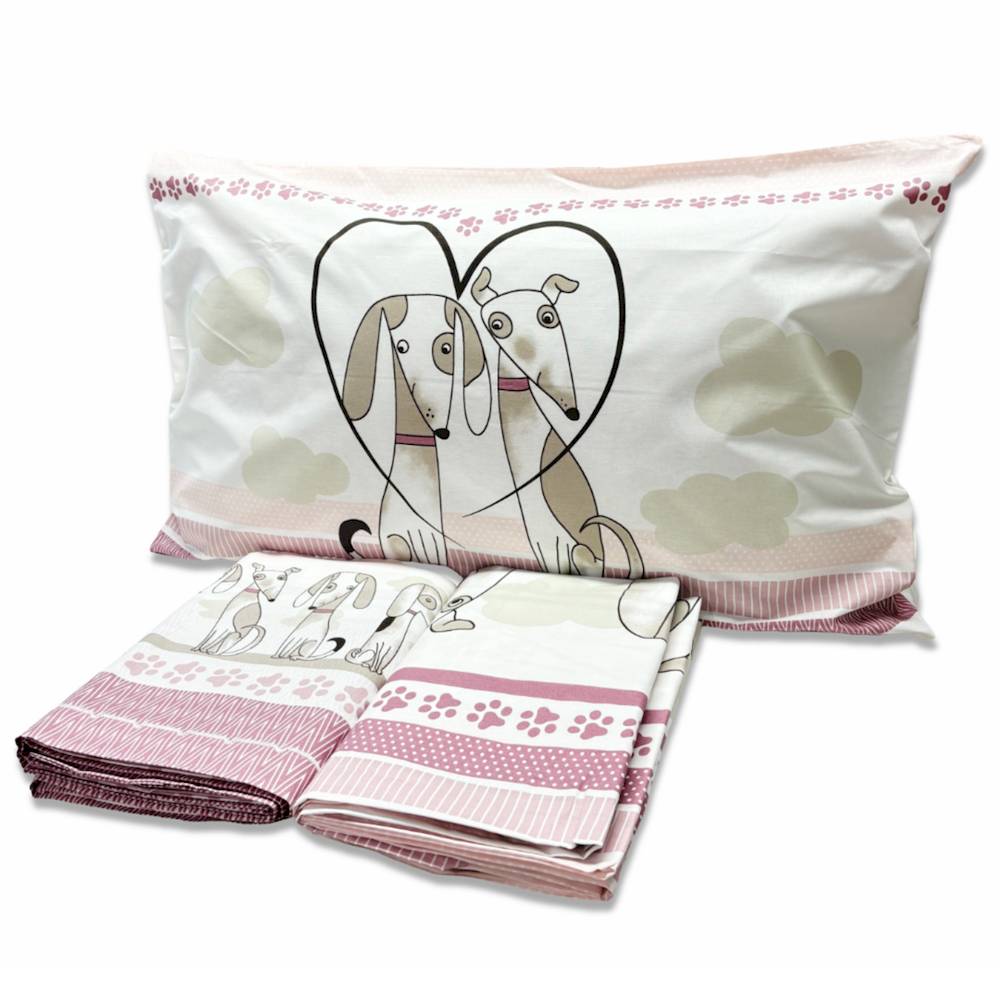 Parure copripiumino Cagnolini rosa piazza e mezzo