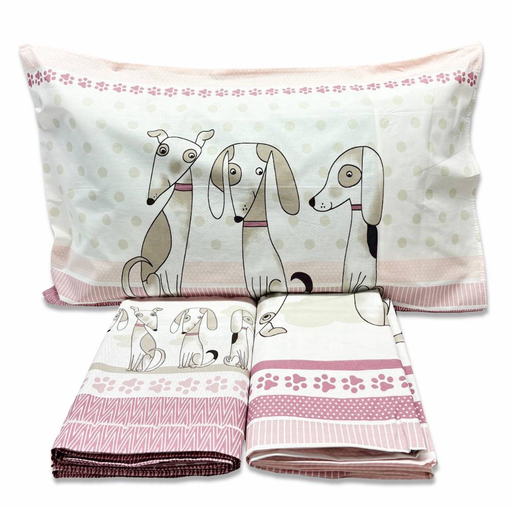 Parure copripiumino Cagnolini rosa piazza e mezzo