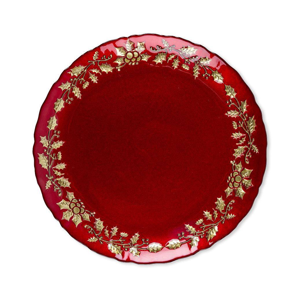 Sottopiatto in vetro decorato Rosso/Oro 33 cm