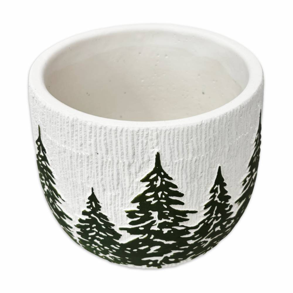 Vaso in cemento decorato Abeti