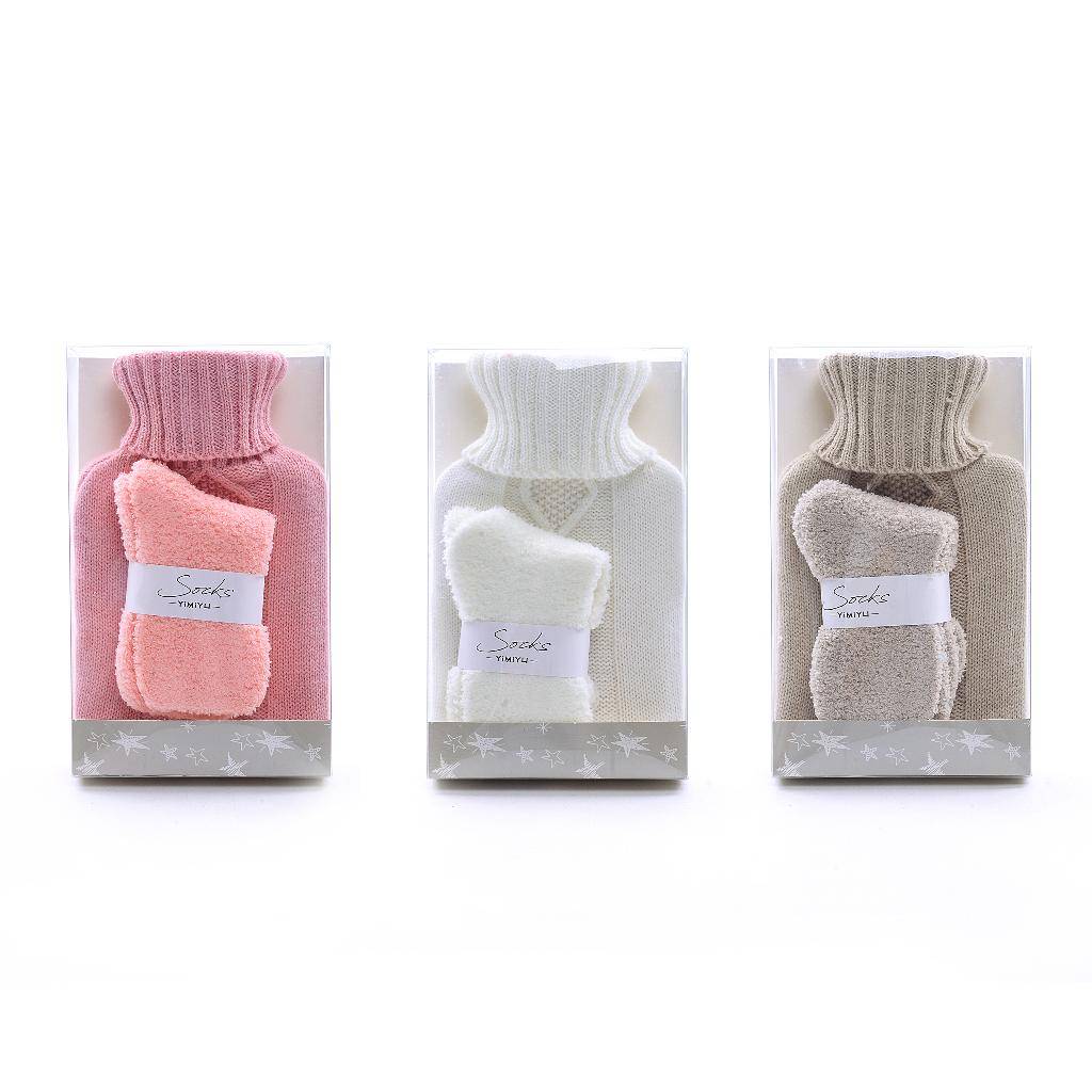 Borsa dell'acqua calda con federa in tessuto e Calze abbinate Bianca