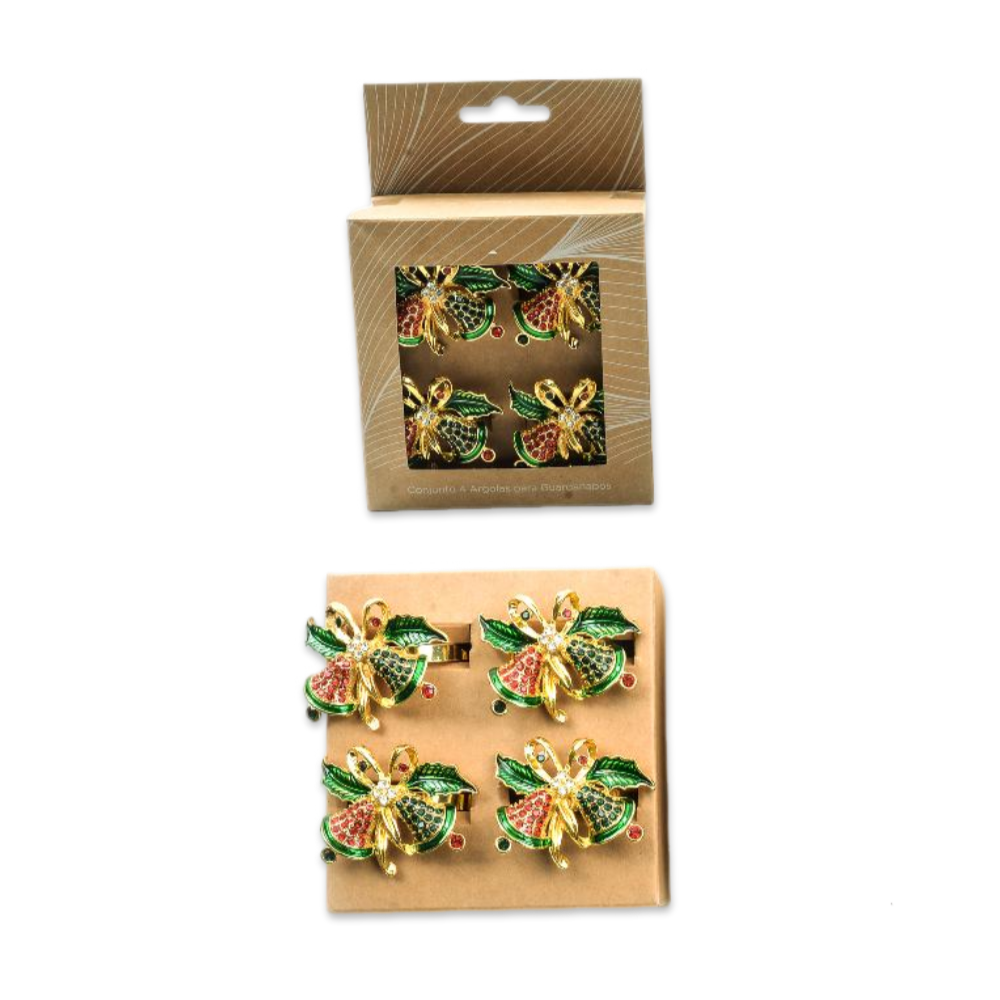 Set 4 portatovaglioli in metallo con Cristalli incastonati Campanelle