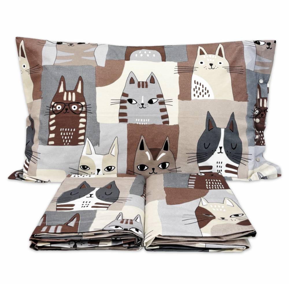 Parure copripiumino Micioni Tortora piazza e mezzo