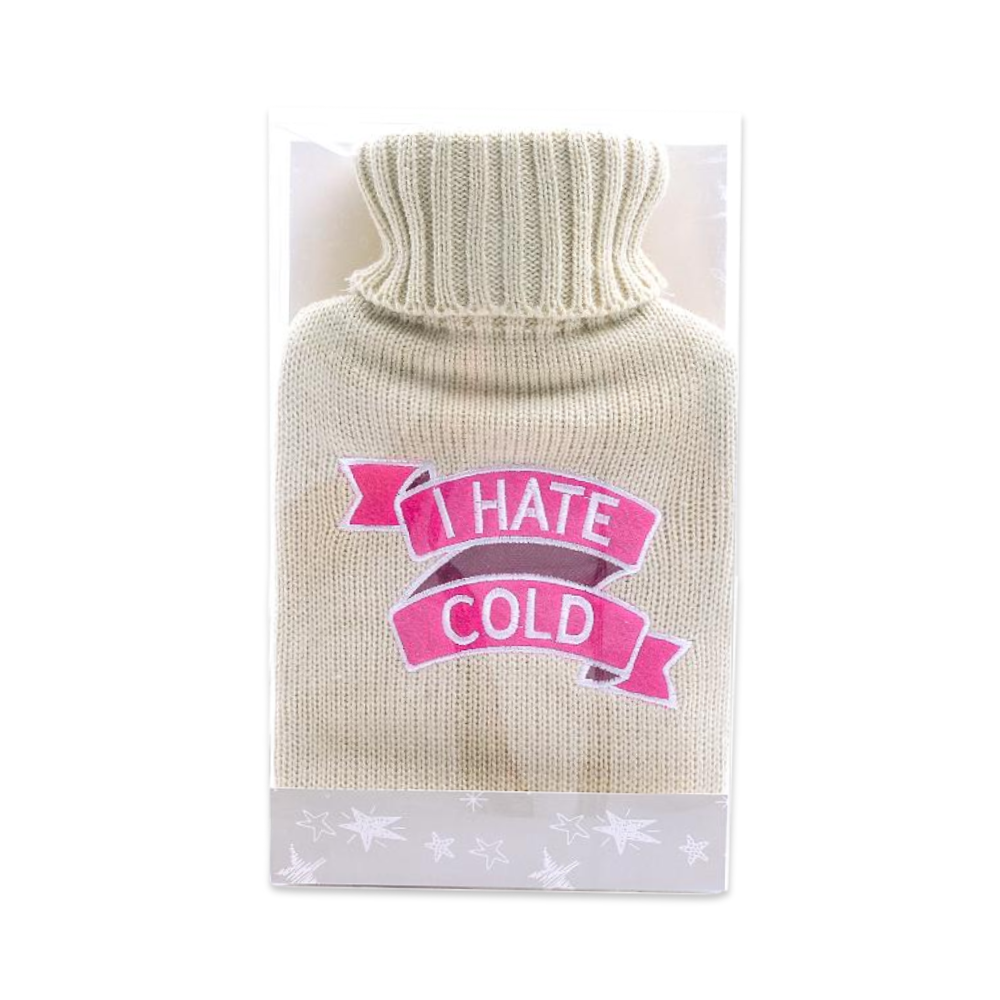 Borsa dell'acqua calda con federa in tessuto e ricamo I Hate Cold