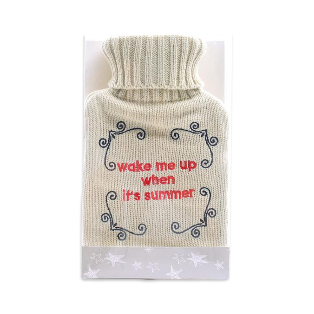 Borsa dell'acqua calda con federa in tessuto e ricamo Wake me up