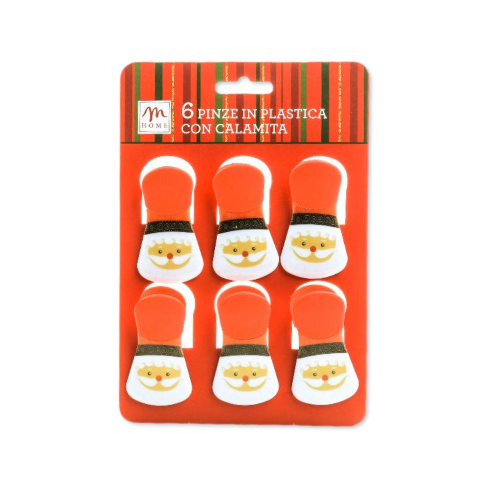Set 6 Pinze con Calamita Babbo Natale