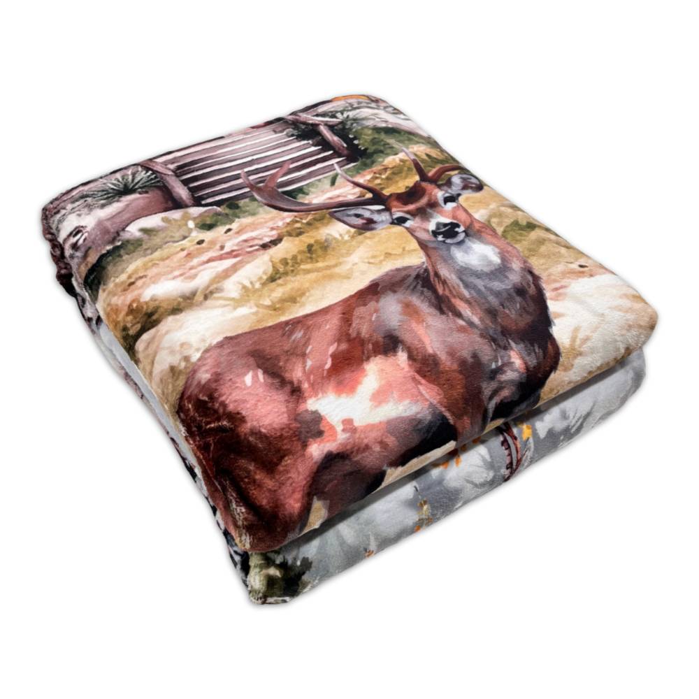 Plaid Sherpa stampa digitale Renne Chalet 130 x 160