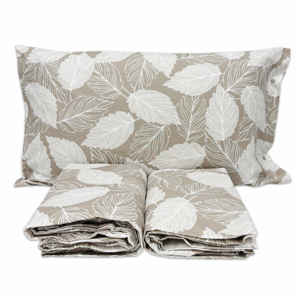 Lenzuola Flanella Natura Foglie Tortora piazza e mezzo