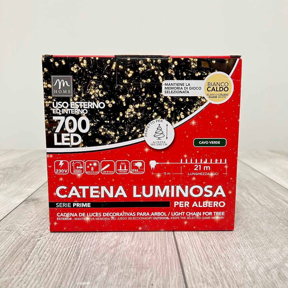 Catena Luminosa interno/esterno bianco caldo 700 led filo verde