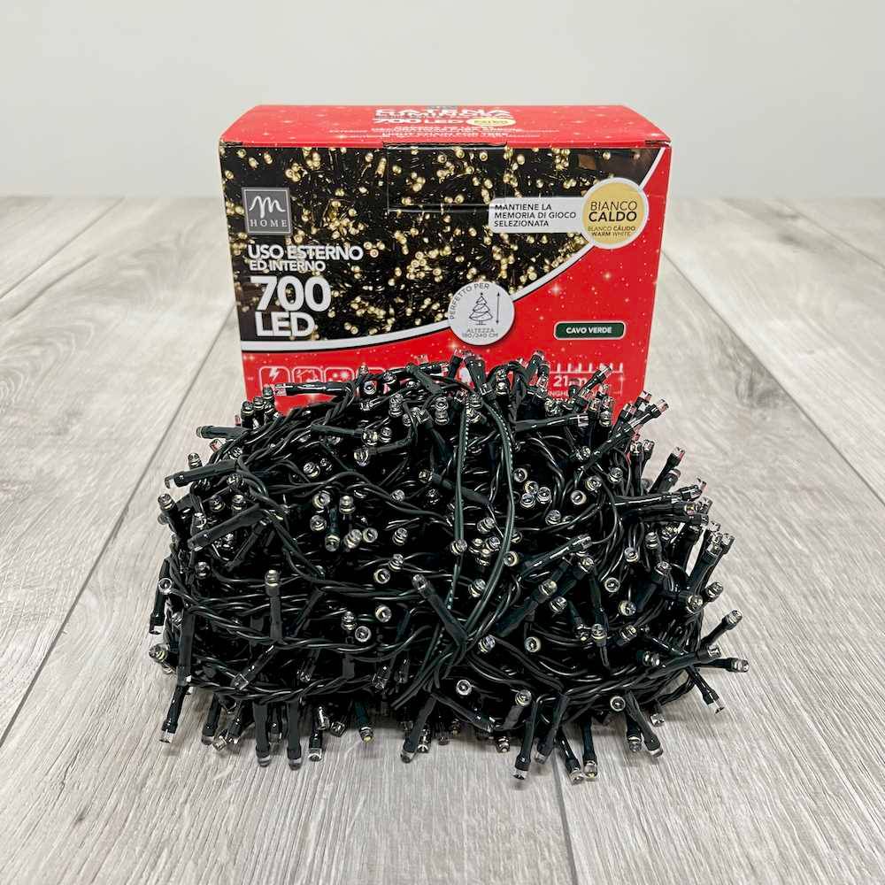 Catena Luminosa interno/esterno bianco caldo 700 led filo verde