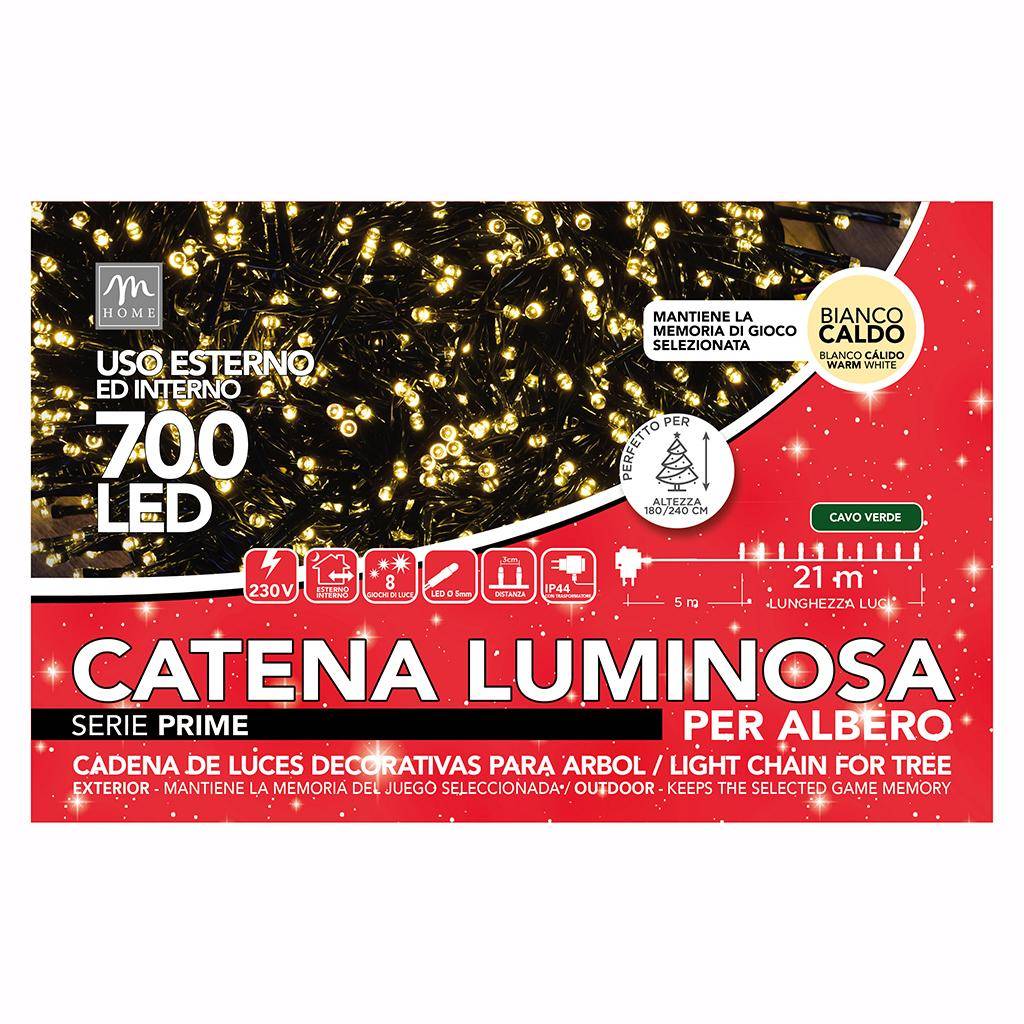 Catena Luminosa interno/esterno bianco caldo 700 led filo verde