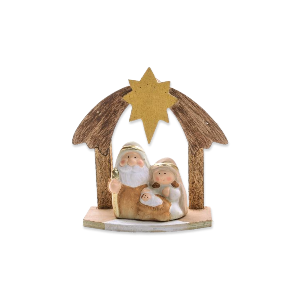 Presepe in Ceramica e Legno Capanna