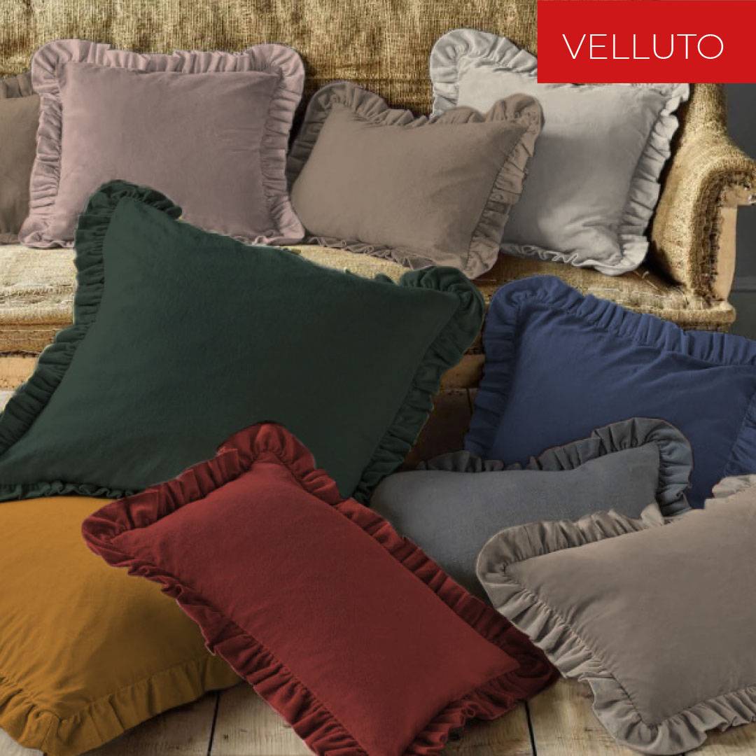 Cuscino Imbottito Volant Lina Velluto Rosso 30 x 50