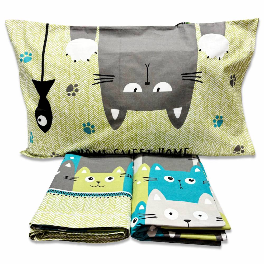 Parure copripiumino Gatti felici verde piazza e mezzo