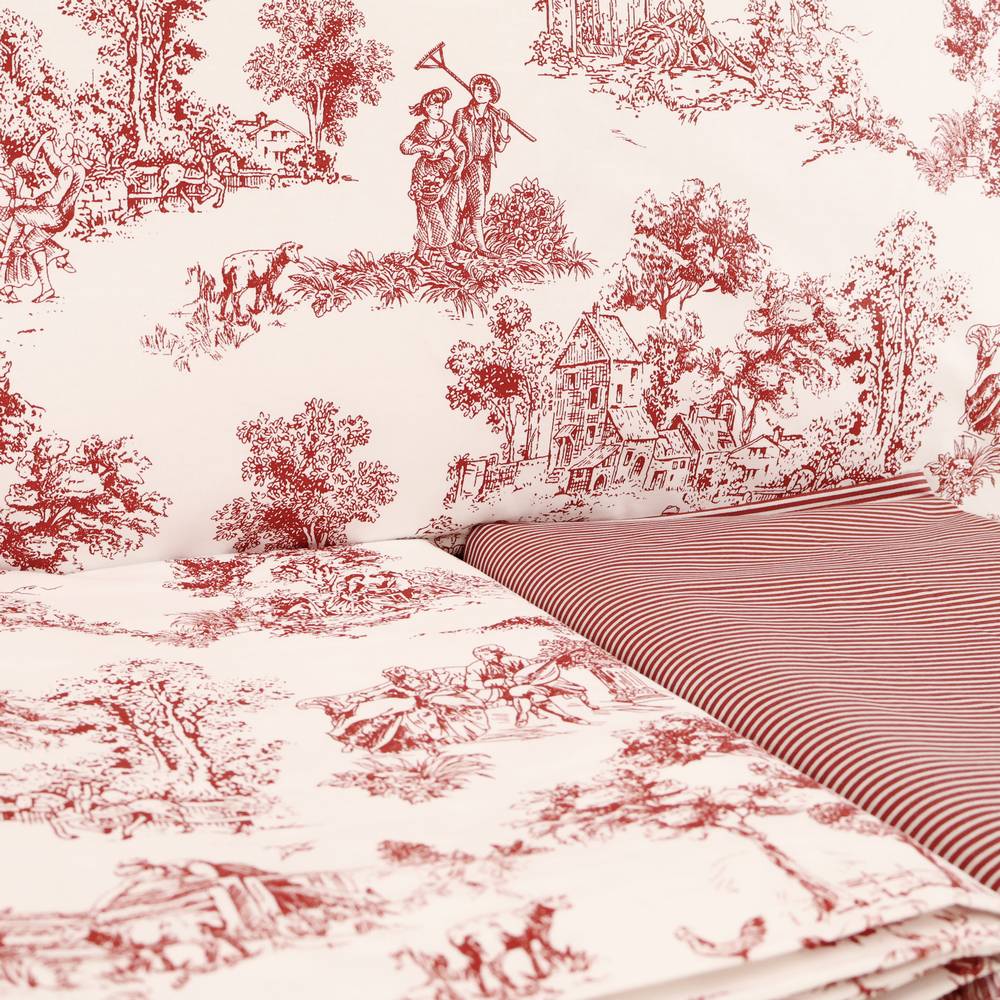 Completo Lenzuola Toile de jouy Bordeaux matrimoniale