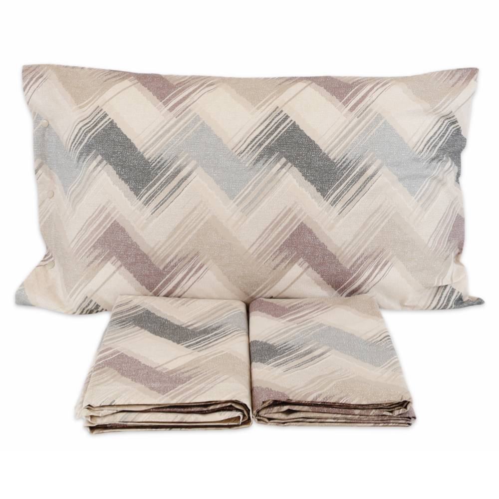 Completo Lenzuola Zig Zag moderno Tortora Matrimoniale