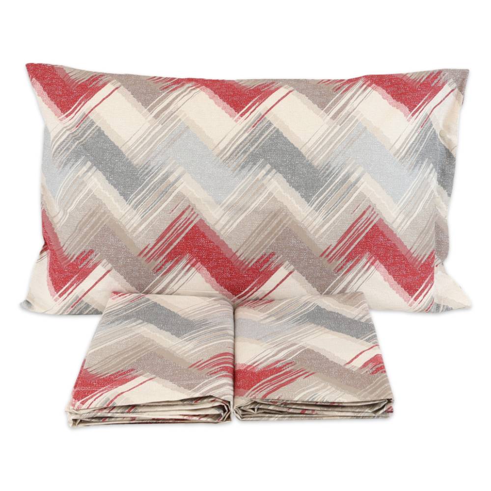 Completo Lenzuola Zig Zag moderno Rosso Matrimoniale