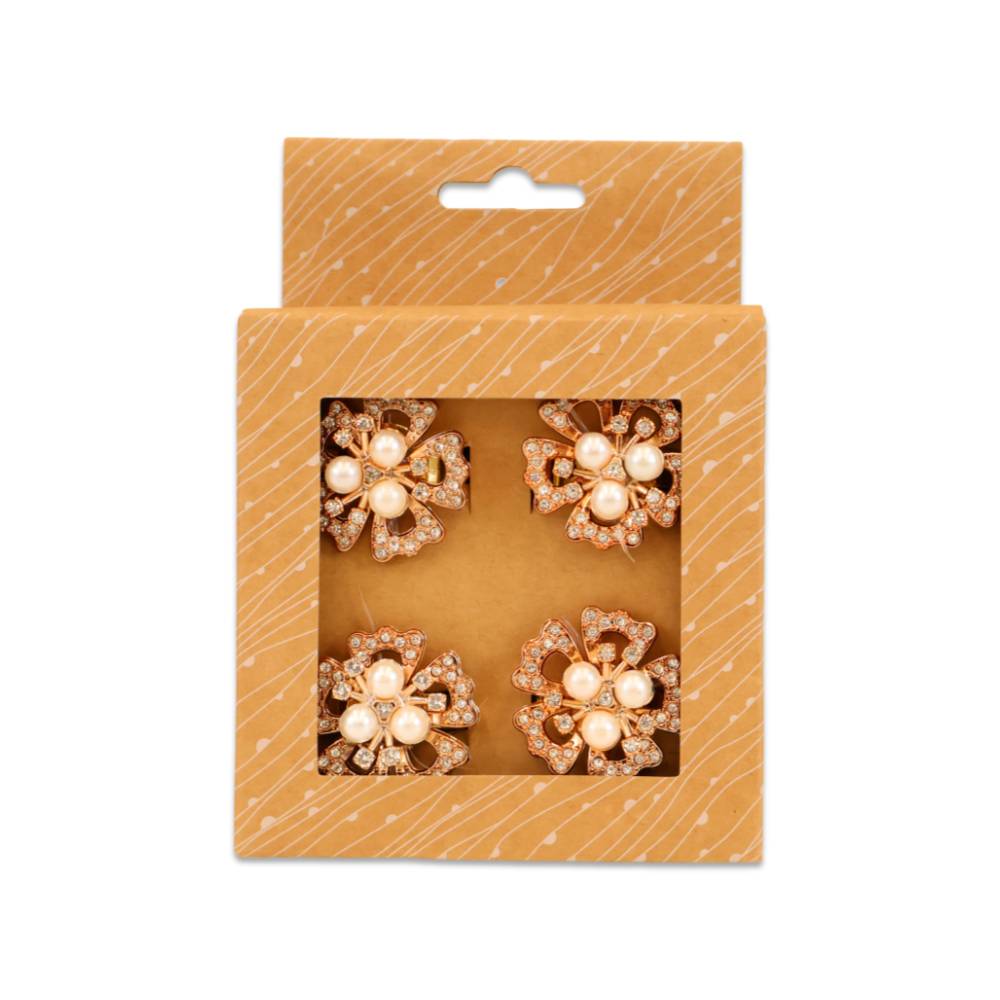 Set 4 portatovaglioli in metallo con Perline dis. 1