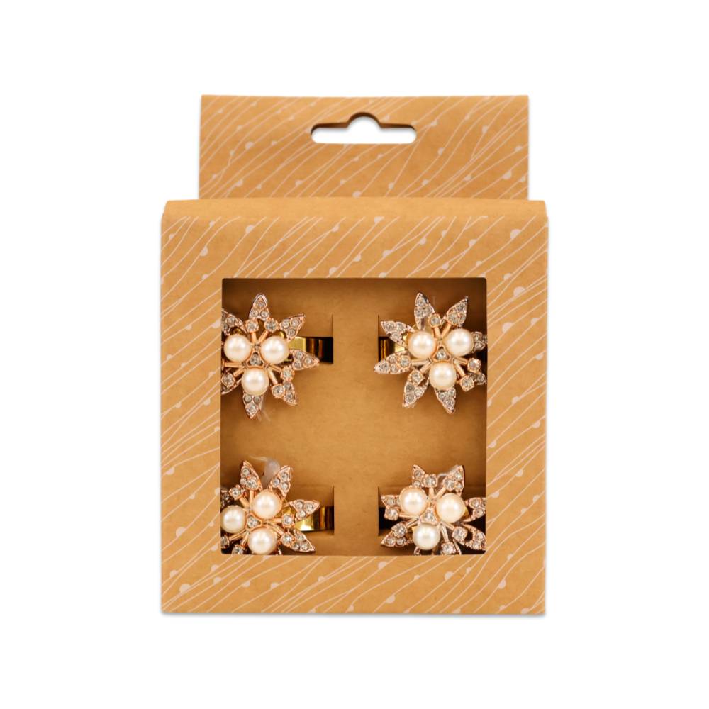 Set 4 portatovaglioli in metallo con Perline dis. 3